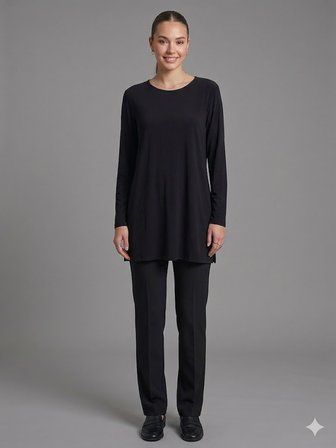 ON TRİKO Kadın Siyah Bisiklet Yaka Uzun Kollu Basic Tunik 71502