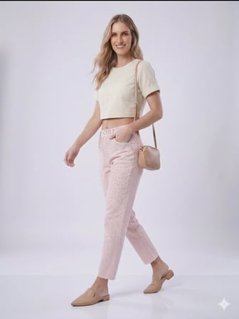 ONİX Yüksek Bel Taş İşlemeli Casual Denim Pantolon T8046