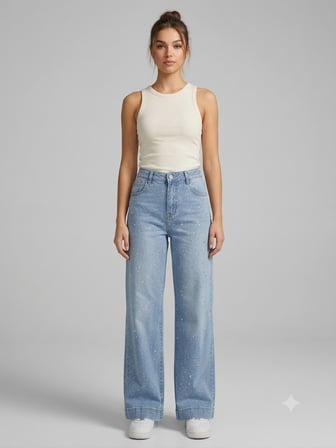 ONİX Işıltılı Sim Baskılı Wide Leg Palazzo Jean Kot Pantolon 731