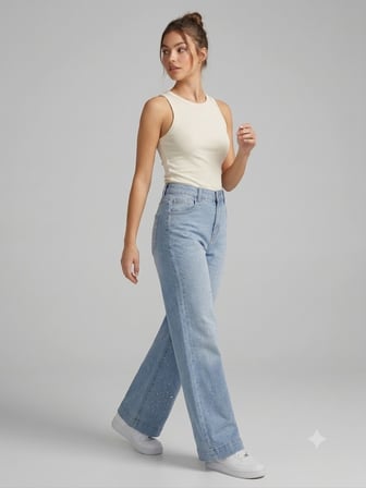 ONİX Işıltılı Sim Baskılı Wide Leg Palazzo Jean Kot Pantolon 731