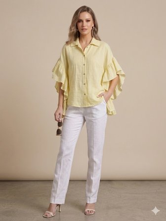 ONİX Oversize Fırfırlı Keten Bluz 47630