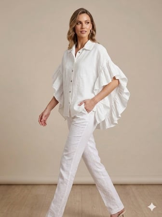 ONİX Oversize Fırfırlı Keten Bluz 47630
