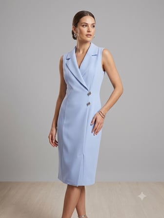 VELANA Blazer Yaka Aksesuar Tokalı Yırtmaçlı Kolsuz Elbise 8713