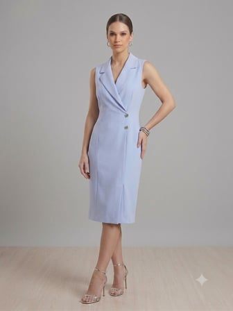 VELANA Blazer Yaka Aksesuar Tokalı Yırtmaçlı Kolsuz Elbise 8713
