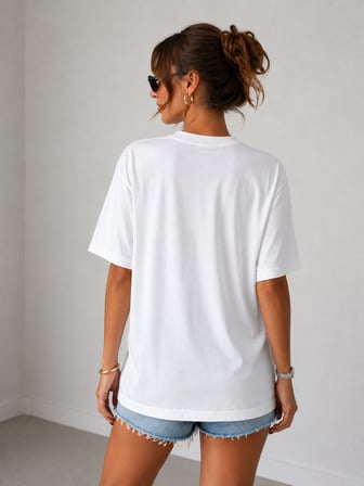 IT'S BASIC Oversize Pullu  Nakışlı Baskılı Tişört 5127