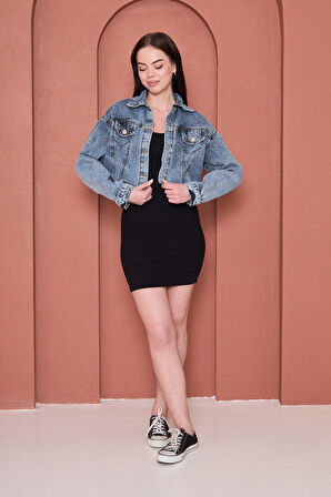Crop Kesim Püsküllü Denim Kot Ceket – Modestia