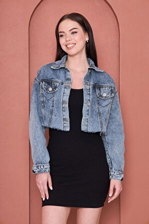 Crop Kesim Püsküllü Denim Kot Ceket – Modestia