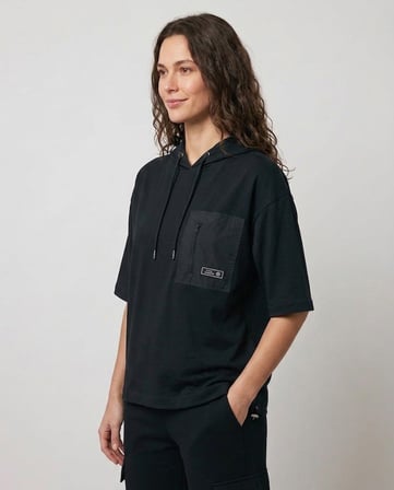 ON TRİKO Kapüşonlu Kısa Kollu Cepli Sweatshirt 16335