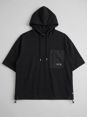 ON TRİKO Kapüşonlu Kısa Kollu Cepli Sweatshirt 16335
