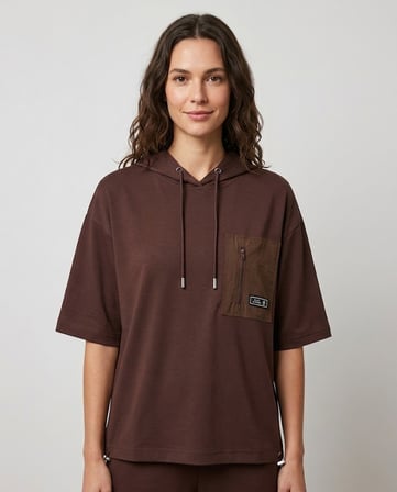 ON TRİKO Kapüşonlu Kısa Kollu Cepli Sweatshirt 16335