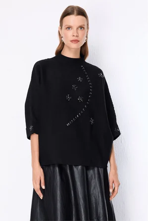 ON TRİKO Boncuk İşlemeli Yarım Kollu Triko Kazak 10309
