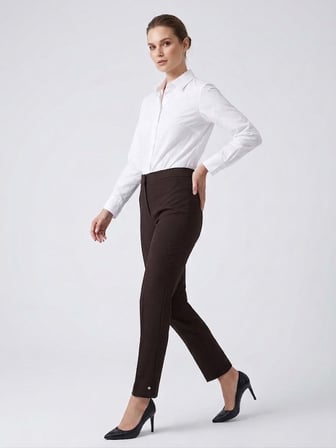 EKOL Yüksek Bel Ütü Çizgili Slim Fit Klasik Kumaş Pantolon 4167