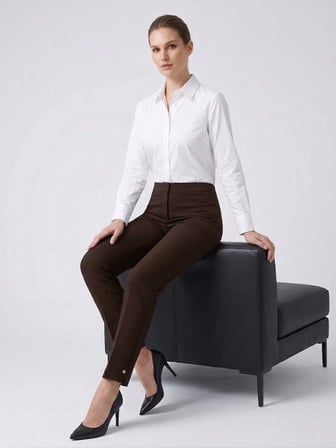 EKOL Yüksek Bel Ütü Çizgili Slim Fit Klasik Kumaş Pantolon 4167