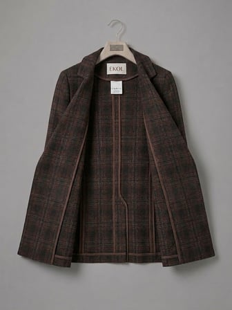 EKOL Ekose Astarsız Kruvaze Blazer Ceket 4055
