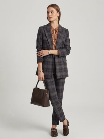 EKOL Ekose Desenli Kruvaze Blazer Ceket 4065