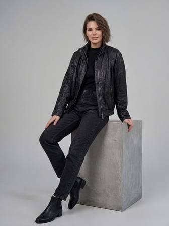 ON TRİKO Vintage Deri Ceket Dik Yaka Cepli Bomber Model Suni Deri Mont 10707