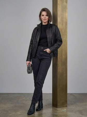 ON TRİKO Vintage Deri Ceket Dik Yaka Cepli Bomber Model Suni Deri Mont 10707