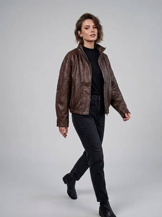 ON TRİKO Vintage Deri Ceket Dik Yaka Cepli Bomber Model Suni Deri Mont 10707