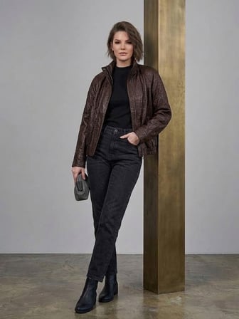 ON TRİKO Vintage Deri Ceket Dik Yaka Cepli Bomber Model Suni Deri Mont 10707
