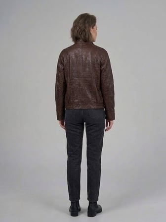 ON TRİKO Vintage Deri Ceket Dik Yaka Cepli Bomber Model Suni Deri Mont 10707