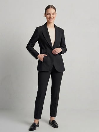 EKOL  Yan Kemer Detaylı Tek Düğme Kruvaze Yaka Şık Blazer Ceket 4169
