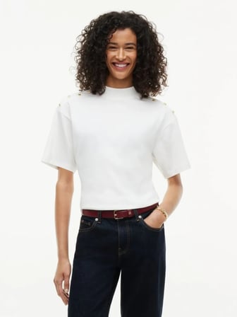 TOMMY Altın Tonlu Düğmeli Yüksek Yaka T-SHIRT WW0WW52382YBL