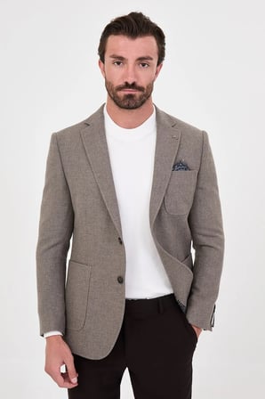 CENTİLMEN Dokulu Slim Fit Mono Yaka Torba Cep Premium Yün Karışımlı Erkek Ceket 44326