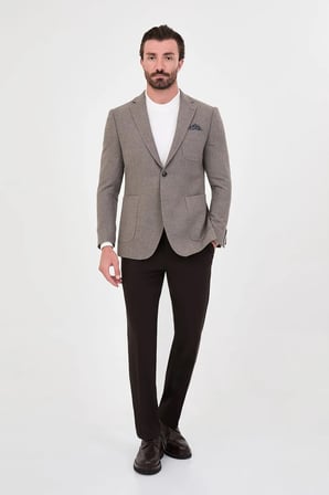 CENTİLMEN Dokulu Slim Fit Mono Yaka Torba Cep Premium Yün Karışımlı Erkek Ceket 44326