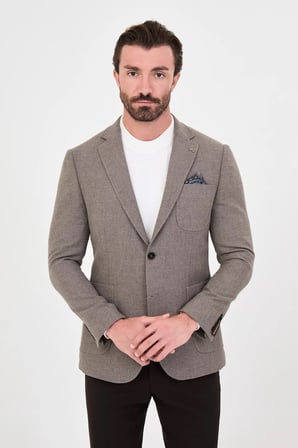CENTİLMEN Dokulu Slim Fit Mono Yaka Torba Cep Premium Yün Karışımlı Erkek Ceket 44326