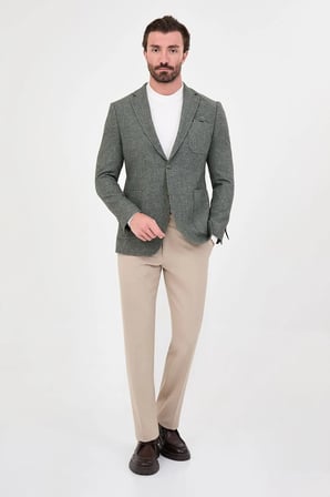 CENTİLMEN Dokulu Slim Fit Mono Yaka Torba Cep Premium Yün Karışımlı Erkek Ceket 44326