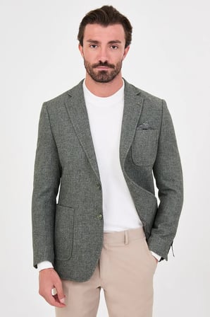 CENTİLMEN Dokulu Slim Fit Mono Yaka Torba Cep Premium Yün Karışımlı Erkek Ceket 44326