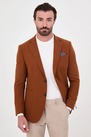 CENTİLMEN Dokulu Slim Fit Mono Yaka Torba Cep Premium Yün Karışımlı Erkek Ceket 44326