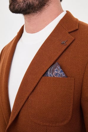 CENTİLMEN Dokulu Slim Fit Mono Yaka Torba Cep Premium Yün Karışımlı Erkek Ceket 44326