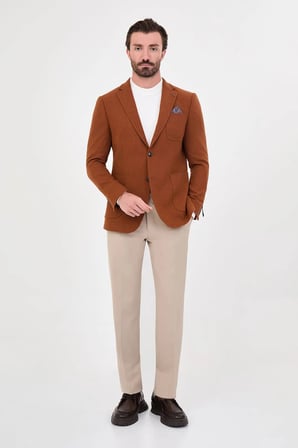 CENTİLMEN Dokulu Slim Fit Mono Yaka Torba Cep Premium Yün Karışımlı Erkek Ceket 44326