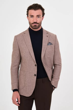 CENTİLMEN Dokulu Slim Fit Mono Yaka Torba Cep Premium Yün Karışımlı Erkek Ceket 44326