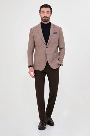 CENTİLMEN Dokulu Slim Fit Mono Yaka Torba Cep Premium Yün Karışımlı Erkek Ceket 44326
