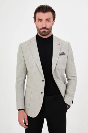 CENTİLMEN Dokulu Slim Fit Mono Yaka Torba Cep Premium Yün Karışımlı Erkek Ceket 44326