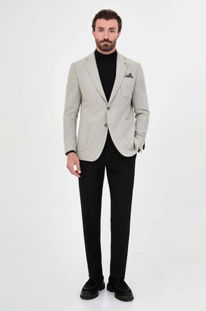 CENTİLMEN Dokulu Slim Fit Mono Yaka Torba Cep Premium Yün Karışımlı Erkek Ceket 44326