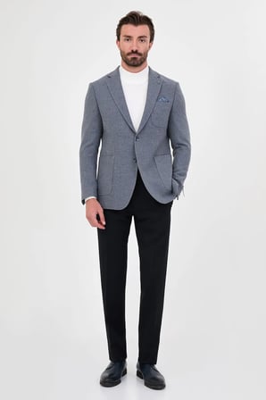 CENTİLMEN Dokulu Slim Fit Mono Yaka Torba Cep Premium Yün Karışımlı Erkek Ceket 44326