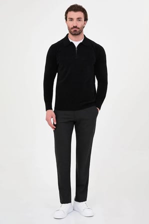 CENTİLMEN Düz Slim Fit Polo Yaka Fermuarlı Şönil Erkek Triko Kazak 11603