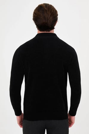 CENTİLMEN Düz Slim Fit Polo Yaka Fermuarlı Şönil Erkek Triko Kazak 11603