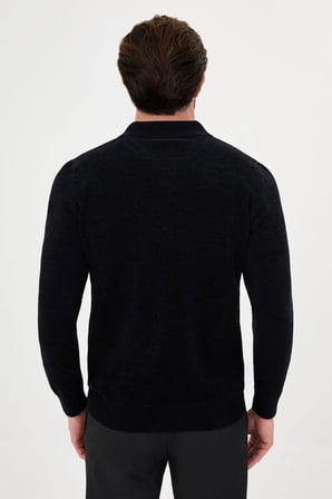CENTİLMEN Düz Slim Fit Polo Yaka Fermuarlı Şönil Erkek Triko Kazak 11603