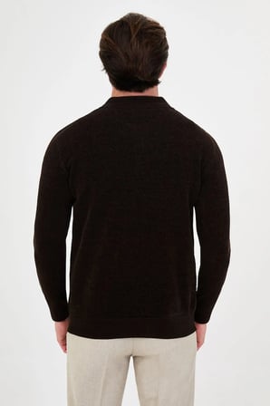 CENTİLMEN Düz Slim Fit Polo Yaka Fermuarlı Şönil Erkek Triko Kazak 11603