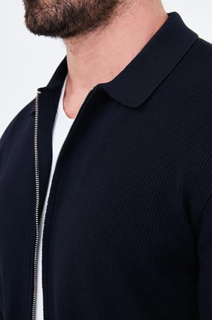 CENTİLMEN Düz Slim Fit Gömlek Yaka Fermuarlı Pamuk Erkek Triko Hırka 11252