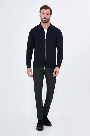 CENTİLMEN Düz Slim Fit Gömlek Yaka Fermuarlı Pamuk Erkek Triko Hırka 11252