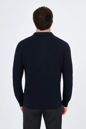CENTİLMEN Düz Slim Fit Gömlek Yaka Fermuarlı Pamuk Erkek Triko Hırka 11252