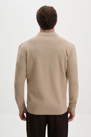 CENTİLMEN Düz Slim Fit Gömlek Yaka Fermuarlı Pamuk Erkek Triko Hırka 11252