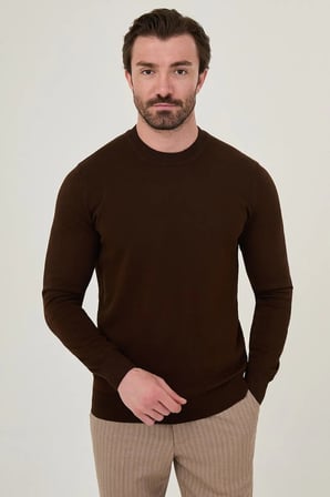 CENTİLMEN Düz Slim Fit Yüksek Bisiklet Yaka Pamuk Erkek Triko Kazak 11600