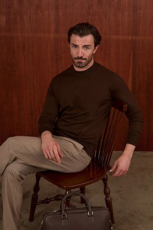 CENTİLMEN Düz Slim Fit Yüksek Bisiklet Yaka Pamuk Erkek Triko Kazak 11600