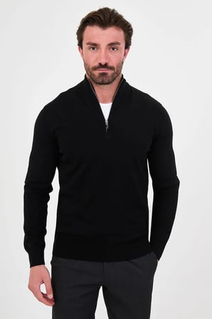 CENTİLMEN Düz Slim Fit Dik Yaka Fermuarlı Pamuk Erkek Triko Kazak 11607